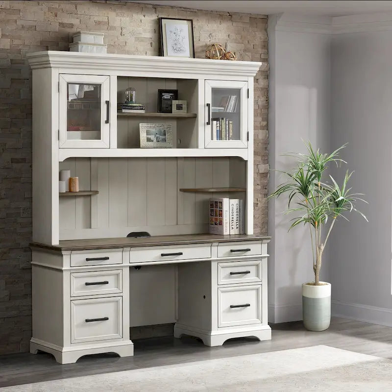 White & French Oak Credenza, Traditional Style, 66"W