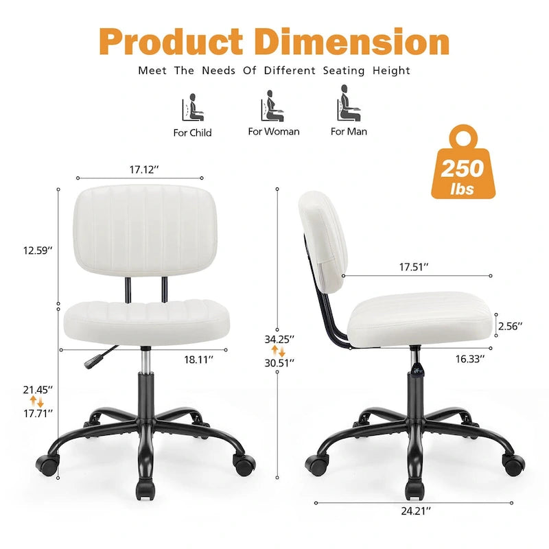 Low Back Task Chair Small Home Office Chair with Wheels