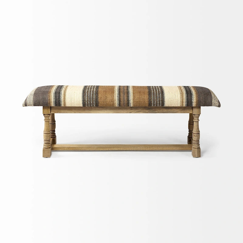 Greenfield I Brown & Beige Patterned Jute w/ Wood Frame Accent Bench - 59W x 14.3D x 19H