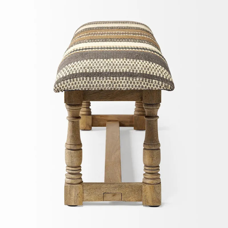 Greenfield I Brown & Beige Patterned Jute w/ Wood Frame Accent Bench - 59W x 14.3D x 19H
