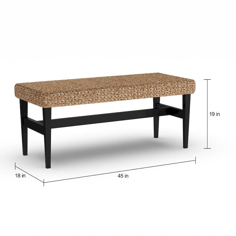 Black & Natural Woven Bench - Coastal Tropical Style