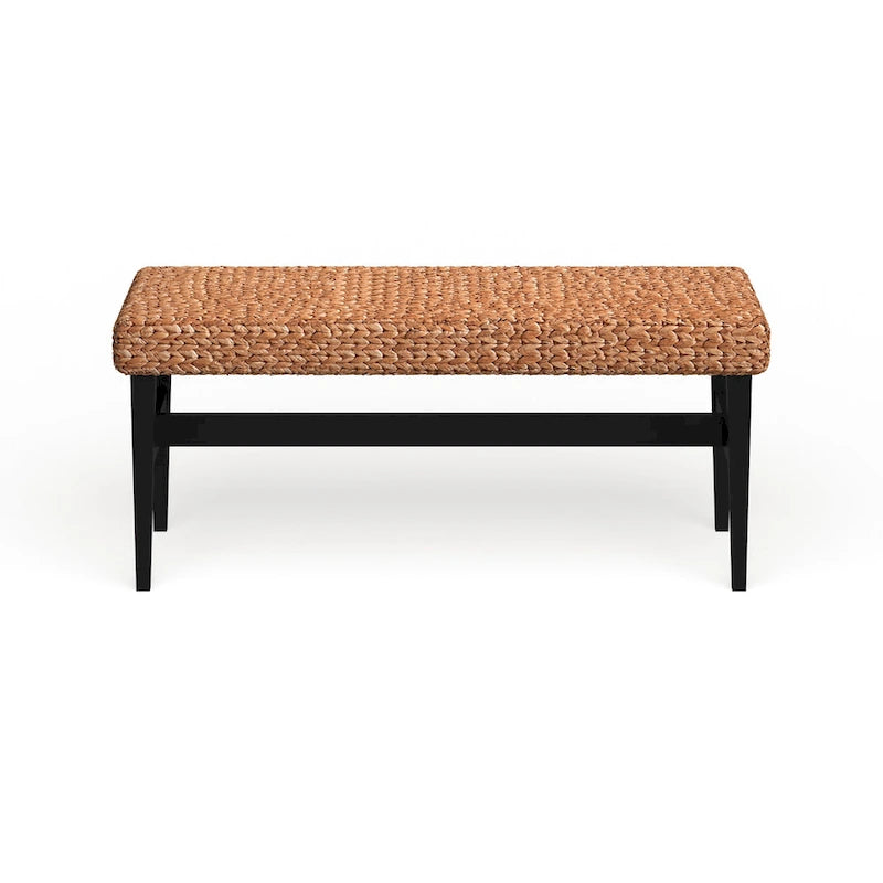 Black & Natural Woven Bench - Coastal Tropical Style