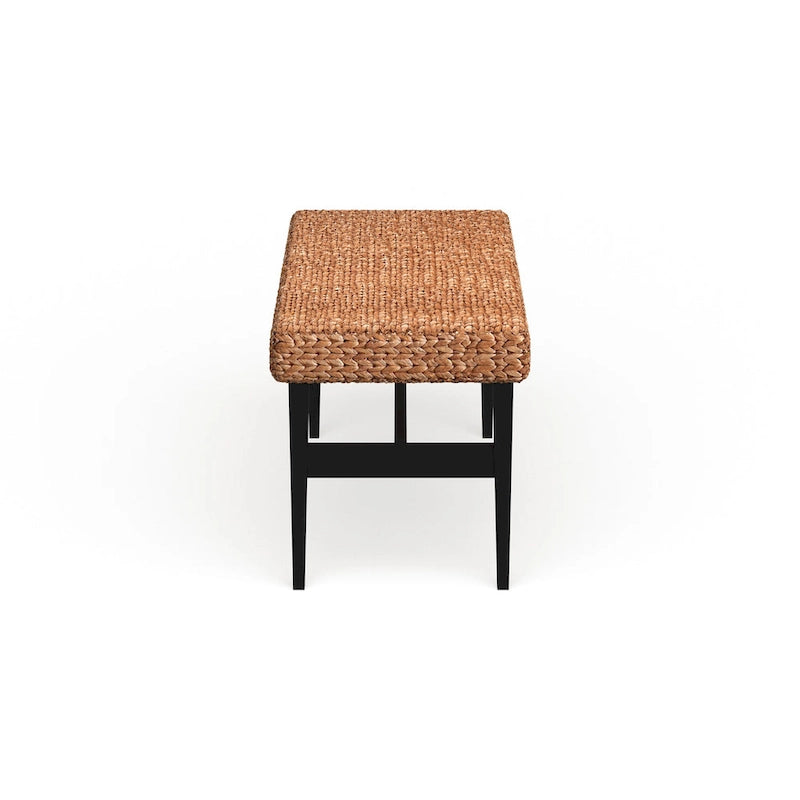 Black & Natural Woven Bench - Coastal Tropical Style