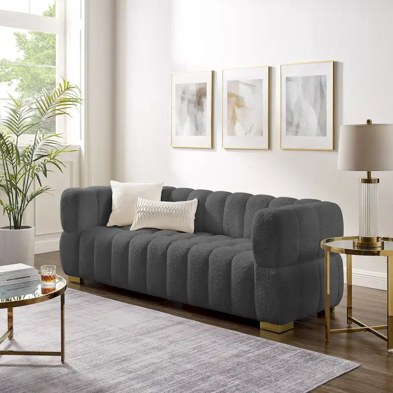 85" Modern Waffle Fabric Sofa - Leisure Comfortable Couch
