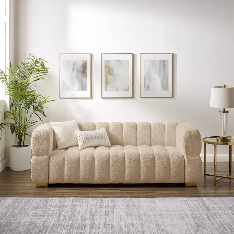 85" Modern Waffle Fabric Sofa - Leisure Comfortable Couch