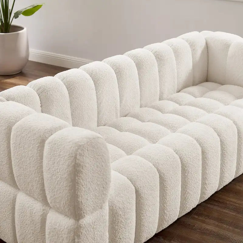 85" Modern Waffle Fabric Sofa - Leisure Comfortable Couch