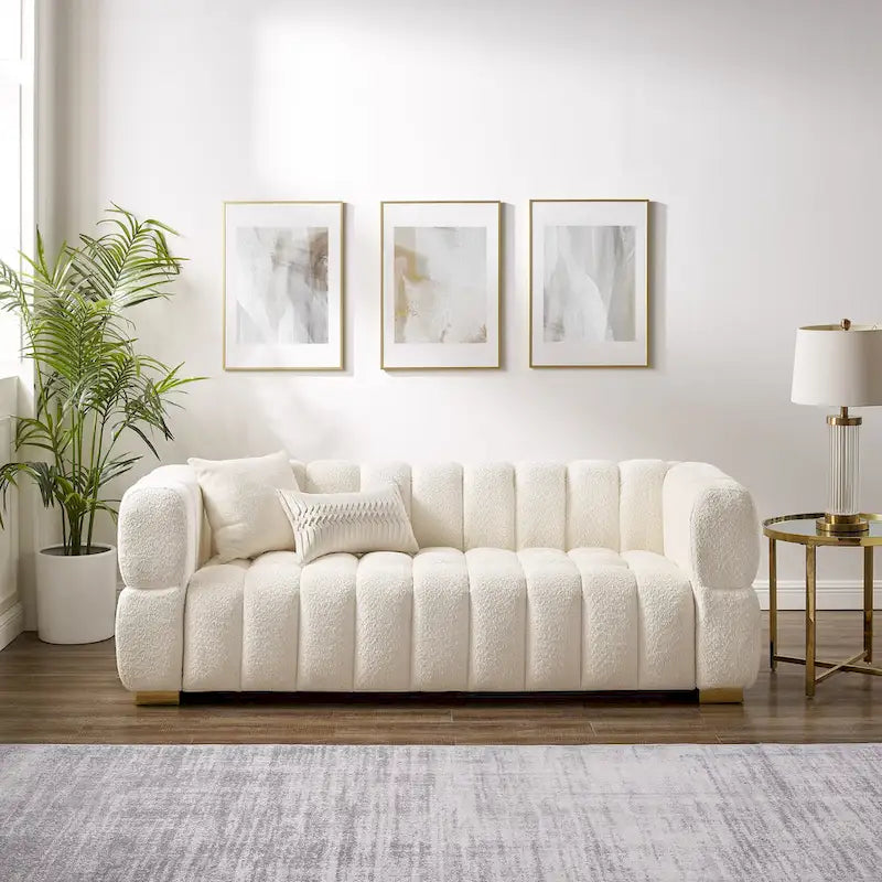 85" Modern Waffle Fabric Sofa - Leisure Comfortable Couch