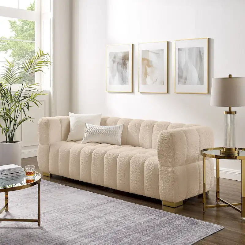 85" Modern Waffle Fabric Sofa - Leisure Comfortable Couch