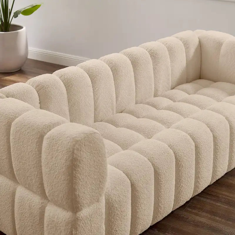 85" Modern Waffle Fabric Sofa - Leisure Comfortable Couch