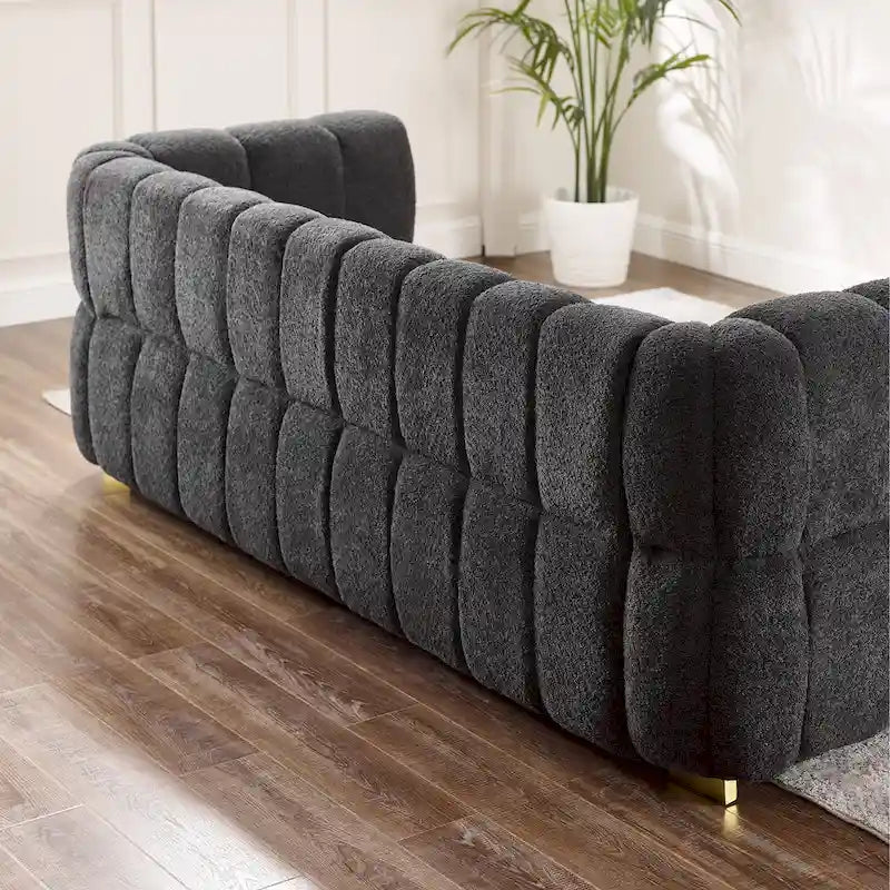 85" Modern Waffle Fabric Sofa - Leisure Comfortable Couch