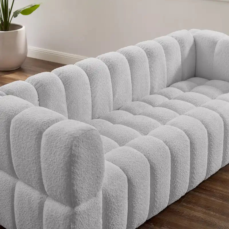 85" Modern Waffle Fabric Sofa - Leisure Comfortable Couch