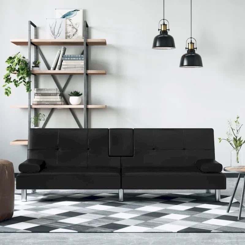 Sofa Bed Foldable Sleeper Sofa Couch Bed with Cup Holders Faux Leather - 78.7 x 35 x 27.6