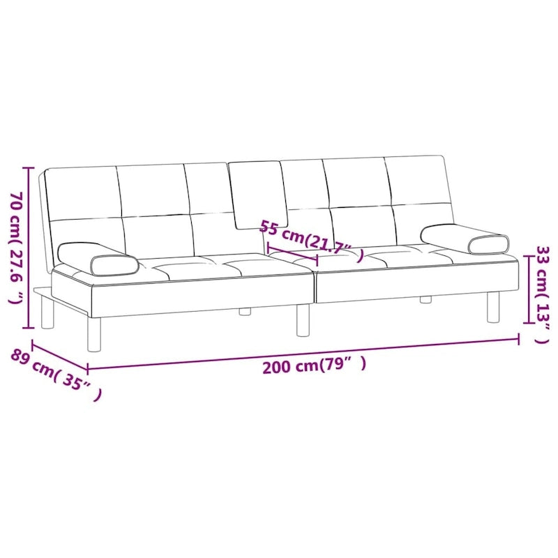 Sofa Bed Foldable Sleeper Sofa Couch Bed with Cup Holders Faux Leather - 78.7 x 35 x 27.6