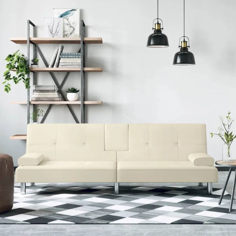 Sofa Bed Foldable Sleeper Sofa Couch Bed with Cup Holders Faux Leather - 78.7 x 35 x 27.6