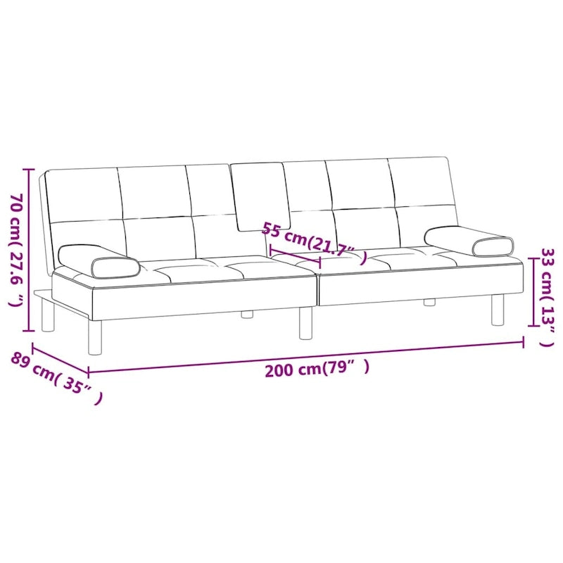 Sofa Bed Foldable Sleeper Sofa Couch Bed with Cup Holders Faux Leather - 78.7 x 35 x 27.6