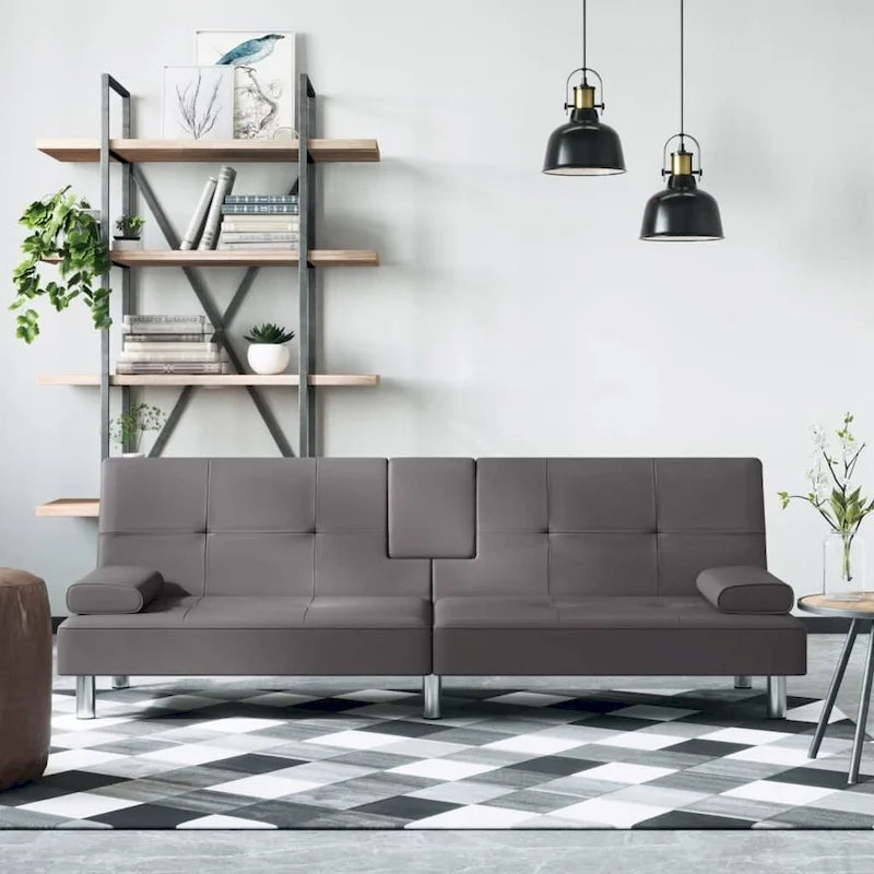 Sofa Bed Foldable Sleeper Sofa Couch Bed with Cup Holders Faux Leather - 78.7 x 35 x 27.6