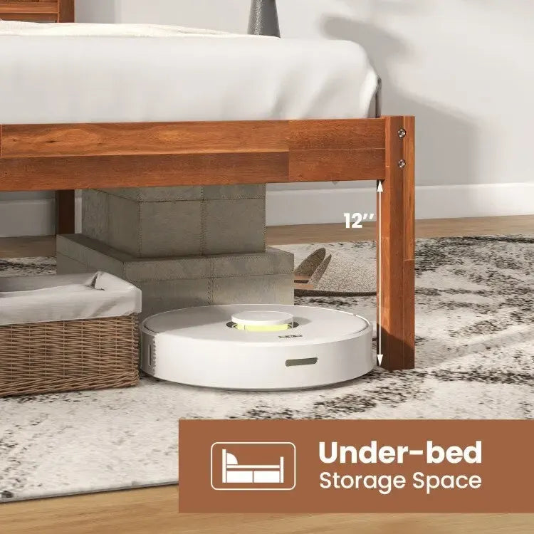 Bed Frame with Wooden Headboard and Slat Support
