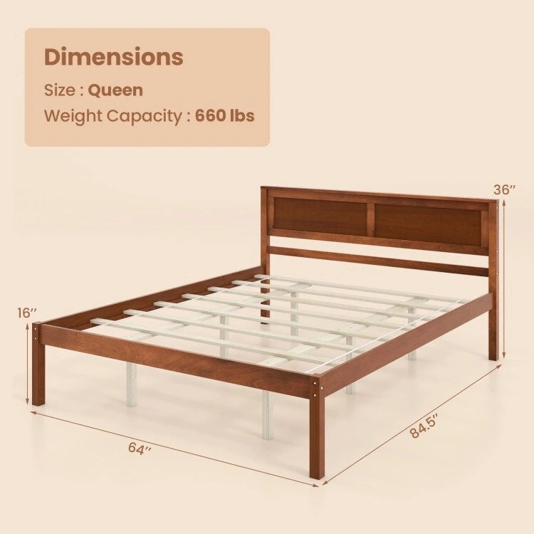 Bed Frame with Wooden Headboard and Slat Support