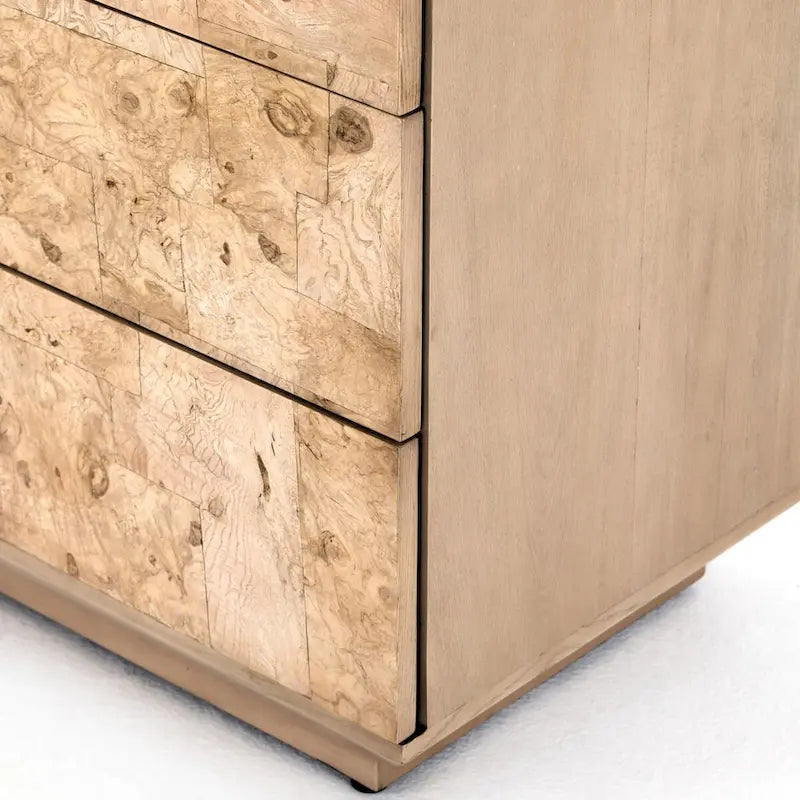 6-Drawer Dresser with Bleached Burl Fronts & Plinth Base