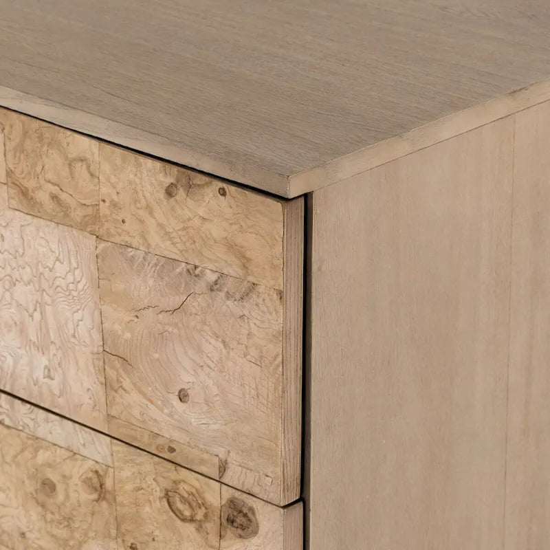 6-Drawer Dresser with Bleached Burl Fronts & Plinth Base