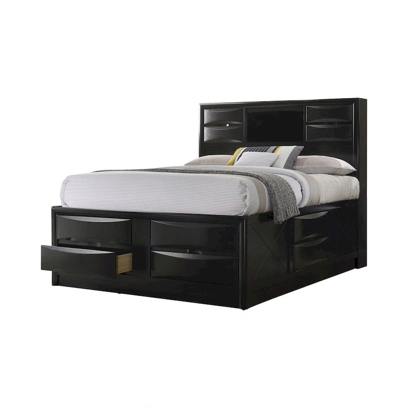 Black 5-Piece Queen Storage Bedroom Set with Bookcase Headboard