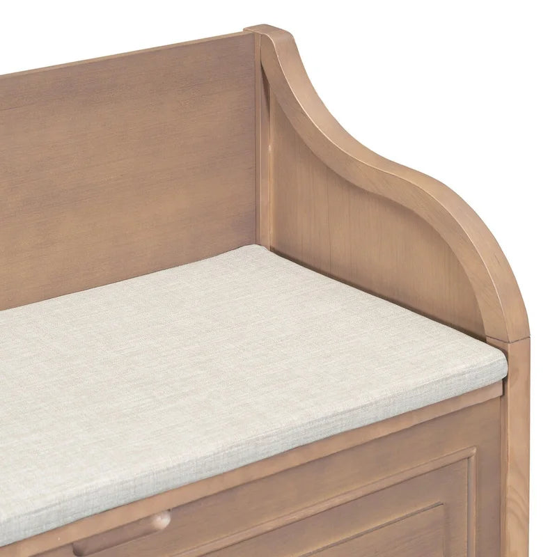 Rustic Style Solid Wood Entryway Multifunctional Storage Bench with Safety Hinge