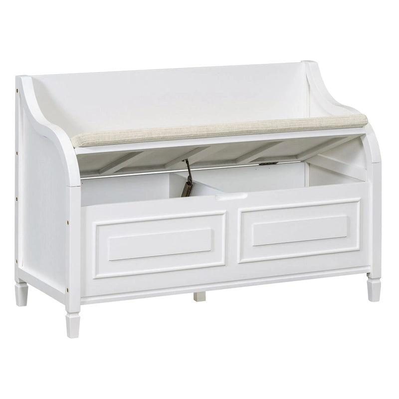 Rustic Style Solid Wood Entryway Multifunctional Storage Bench with Safety Hinge