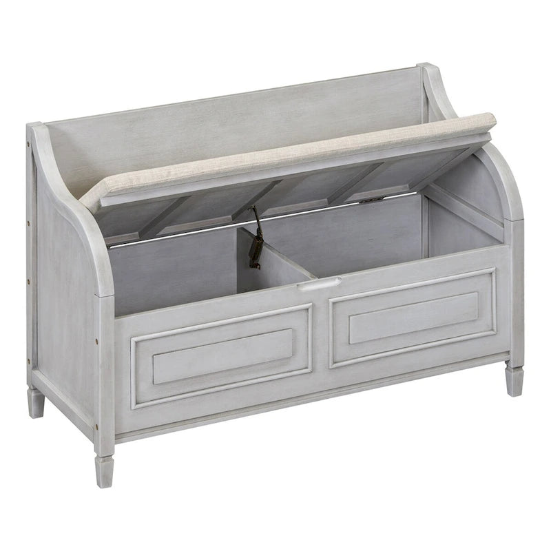 Rustic Style Solid Wood Entryway Multifunctional Storage Bench with Safety Hinge