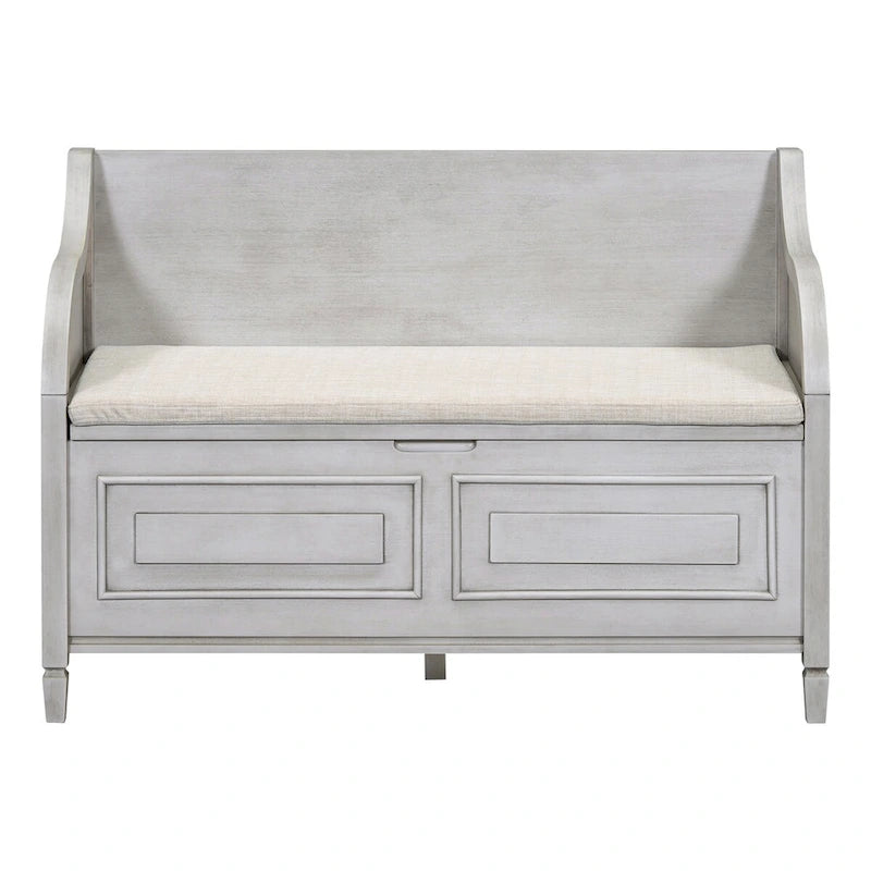 Rustic Style Solid Wood Entryway Multifunctional Storage Bench with Safety Hinge