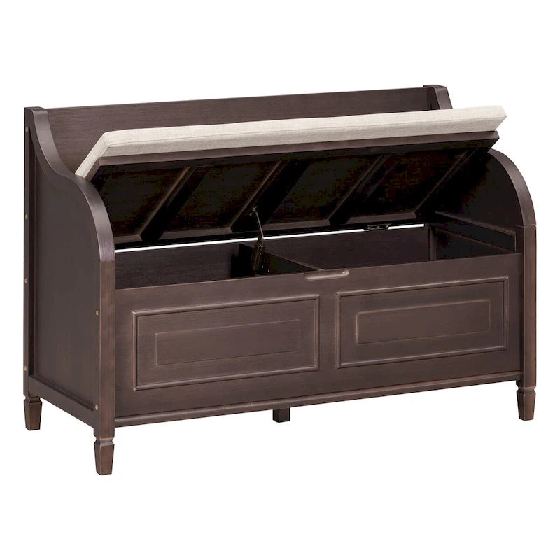 Rustic Style Solid Wood Entryway Multifunctional Storage Bench with Safety Hinge