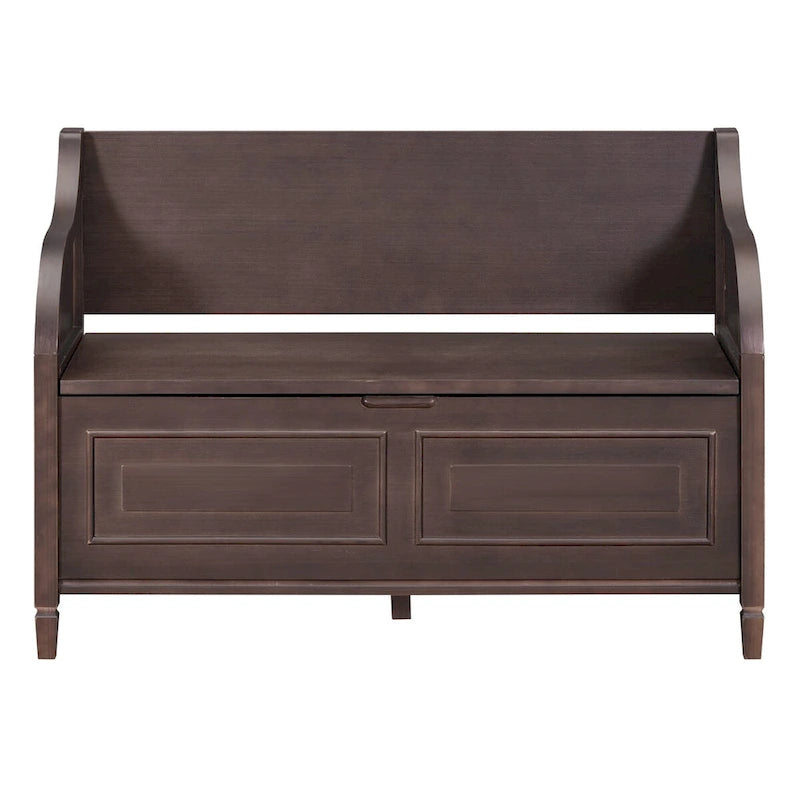 Rustic Style Solid Wood Entryway Multifunctional Storage Bench with Safety Hinge