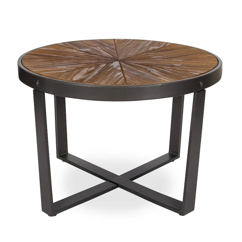 Round Coffee Table with Starburst Wood Top & Black Metal Legs - 24x24x15.5