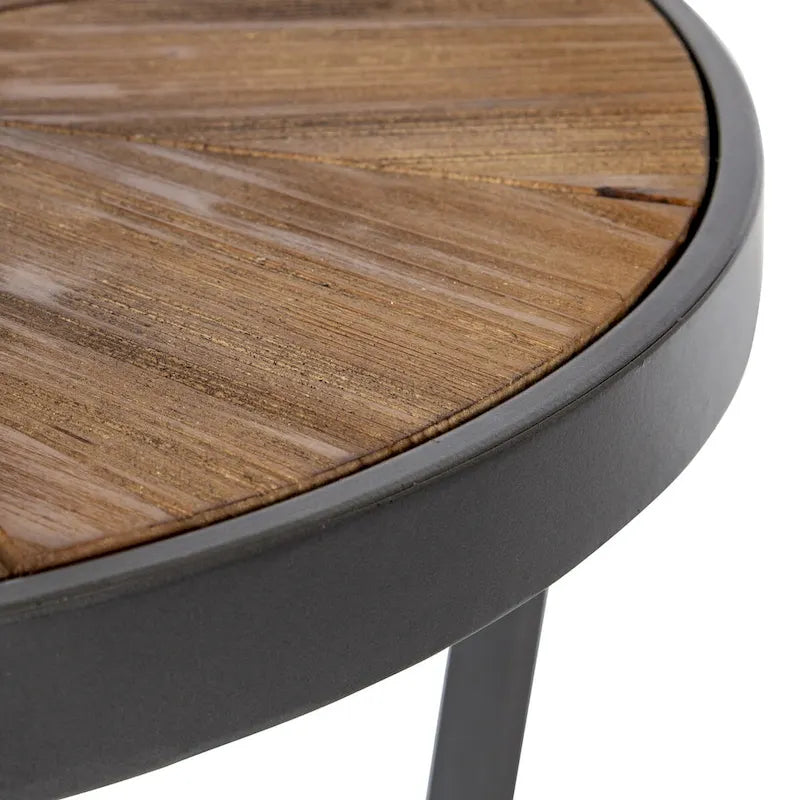 Round Coffee Table with Starburst Wood Top & Black Metal Legs - 24x24x15.5