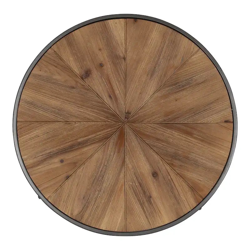 Round Coffee Table with Starburst Wood Top & Black Metal Legs - 24x24x15.5