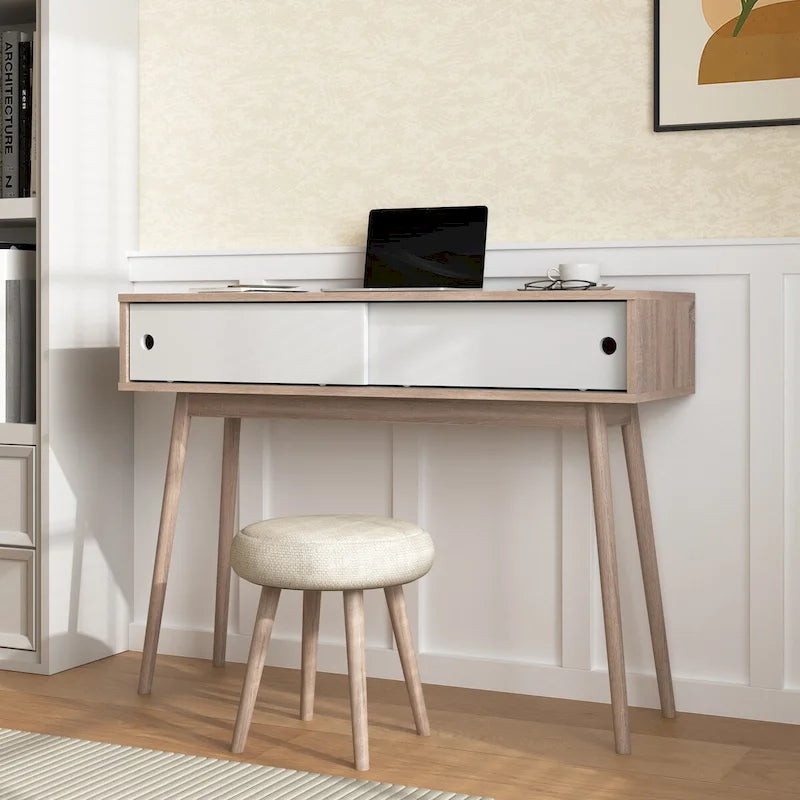 Entryway Table with 2 Carved Panel Drawers, Console Table with Storage Space and Wood Legs,Sofa Table Behind Couch for Hallway