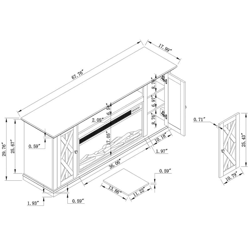 68 in. TV Stand Console for TVs up to 75 in. with Fireplace - 68 inches in width