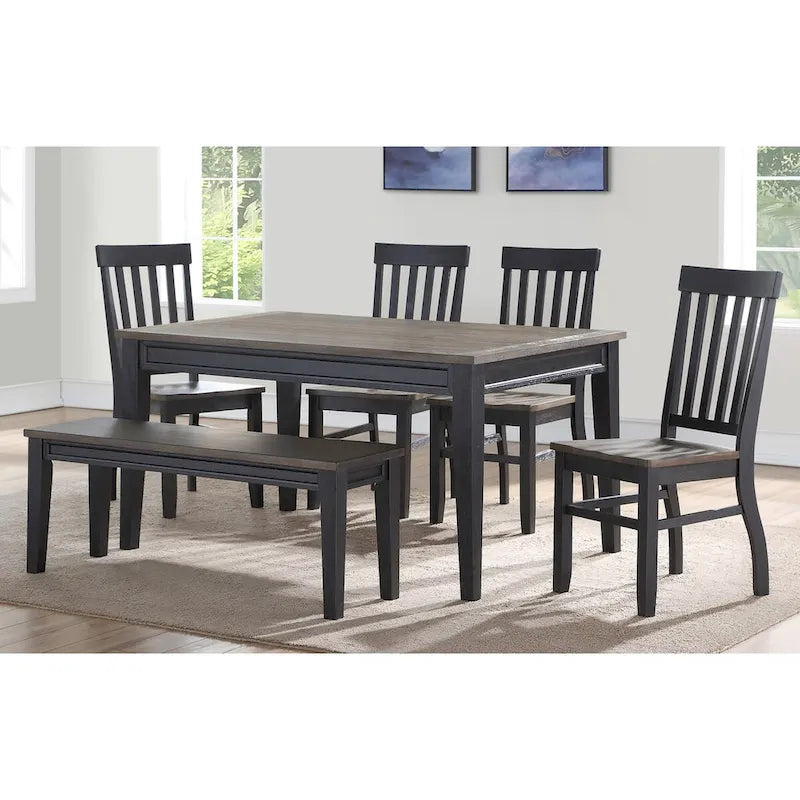 Two-tone Ebony & Driftwood Dining Table, Farmhouse Style, Seats 6