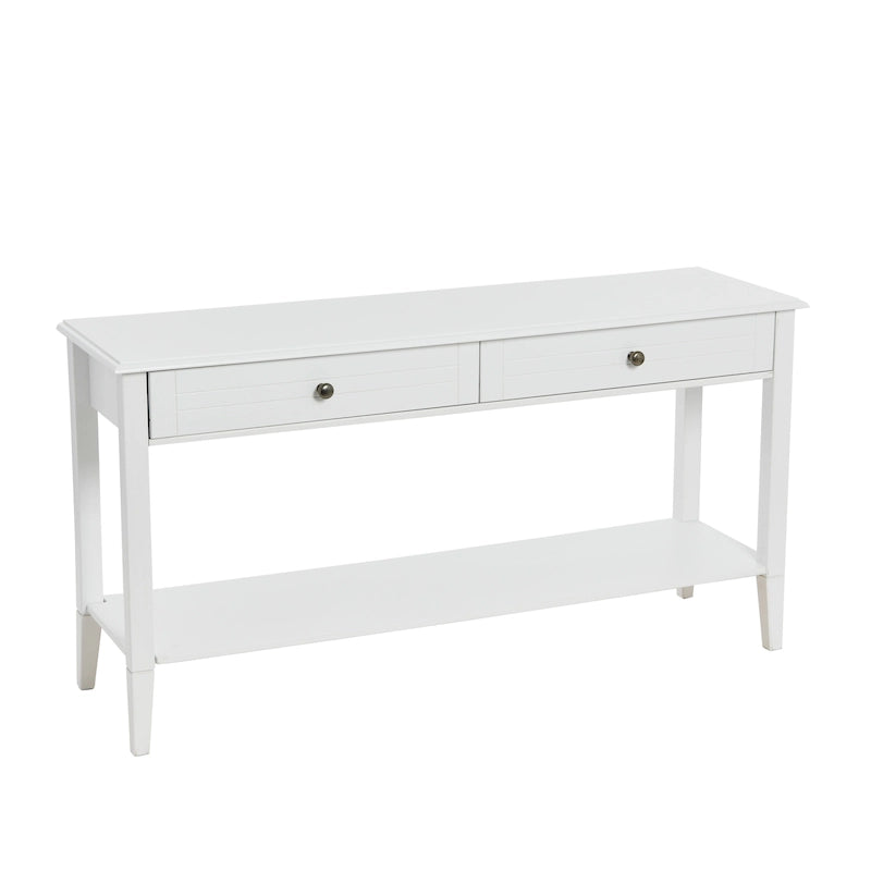 White Wood-Top Console Table with 2 Drawers & Lower Shelf