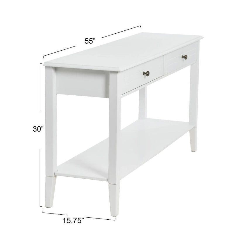 White Wood-Top Console Table with 2 Drawers & Lower Shelf