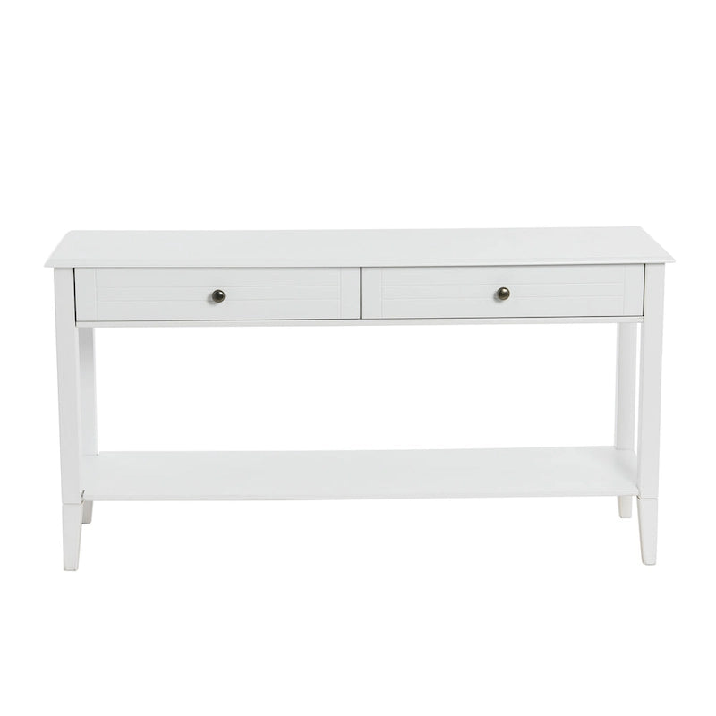 White Wood-Top Console Table with 2 Drawers & Lower Shelf