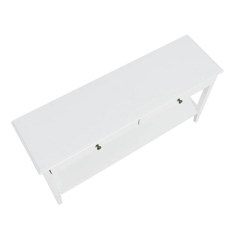 White Wood-Top Console Table with 2 Drawers & Lower Shelf