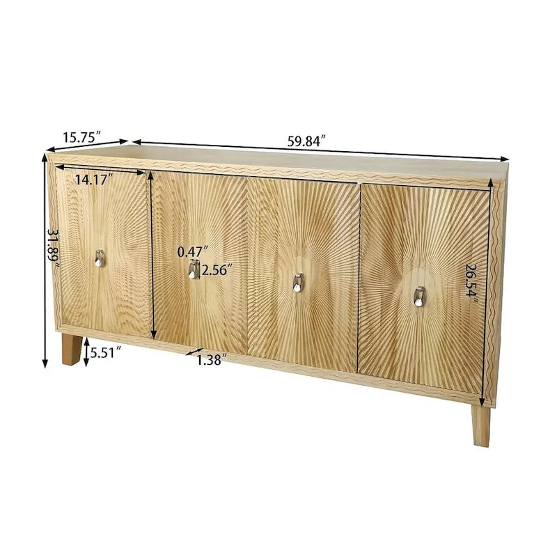 60 Vintage 4 Door Carved Pattern Buffet/Sideboard