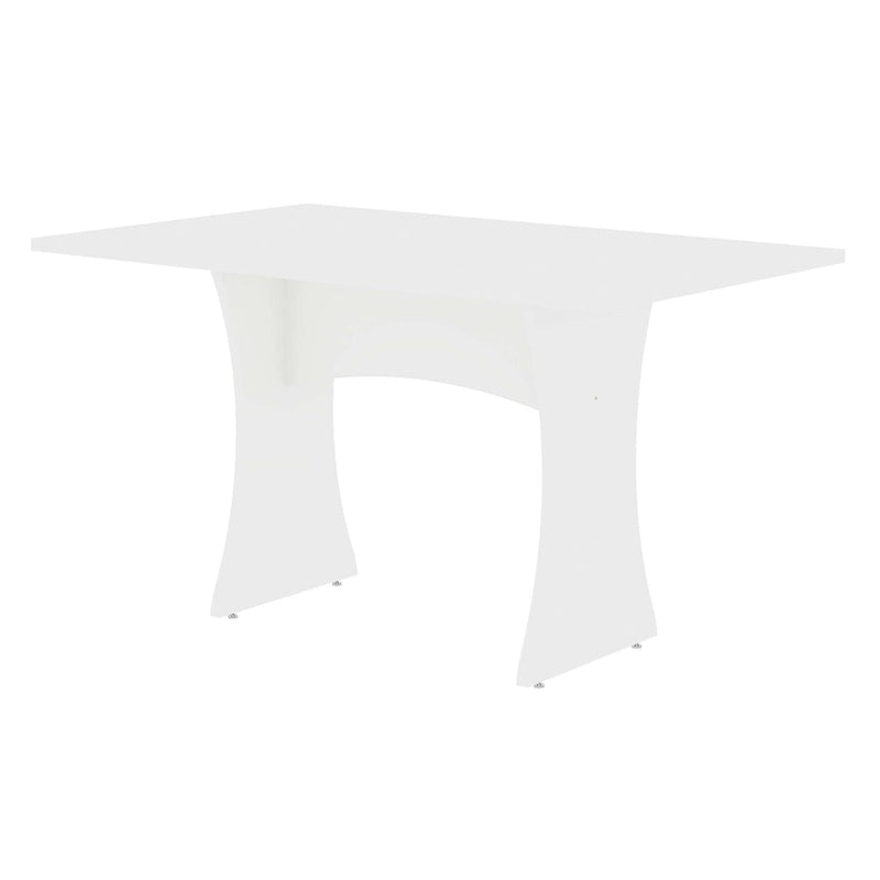 Grey / White Mid-Century Modern Dining Table for 6, Curved H-Base
