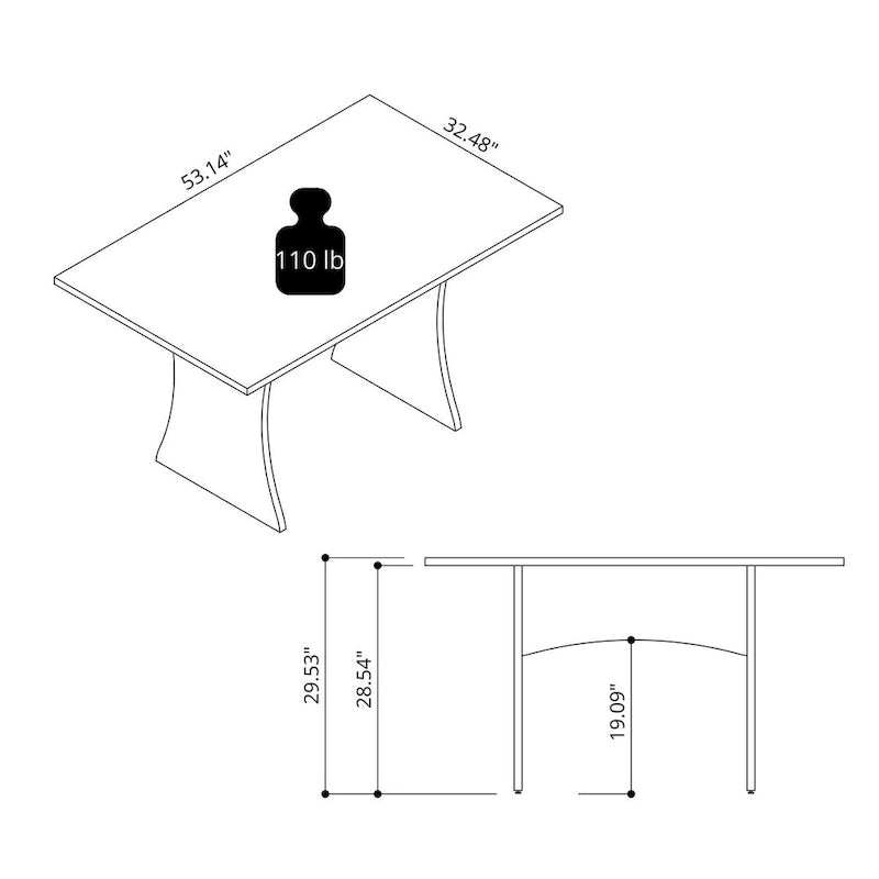 Grey / White Mid-Century Modern Dining Table for 6, Curved H-Base