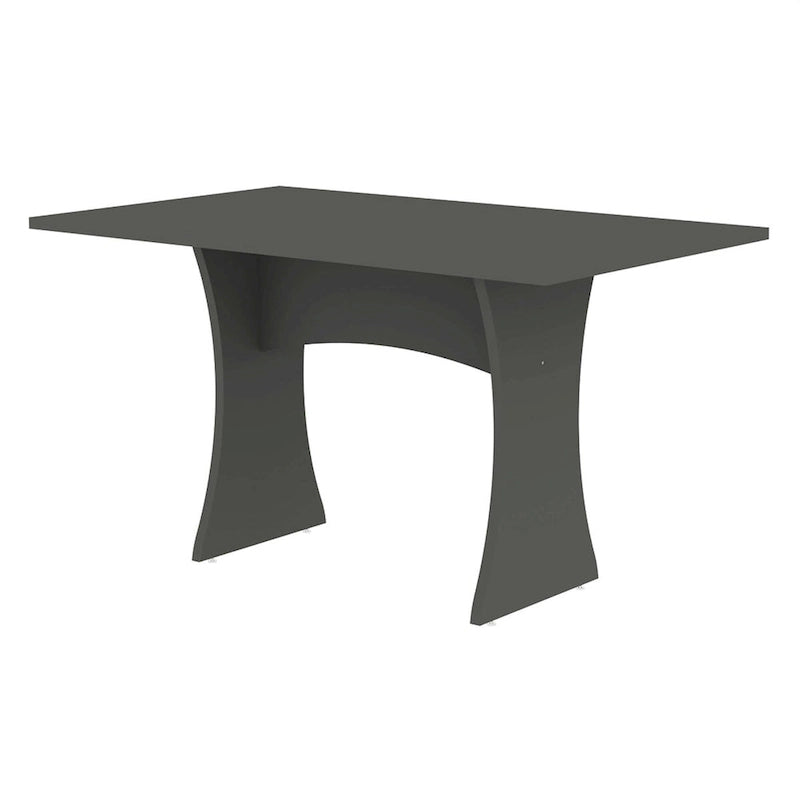 Grey / White Mid-Century Modern Dining Table for 6, Curved H-Base