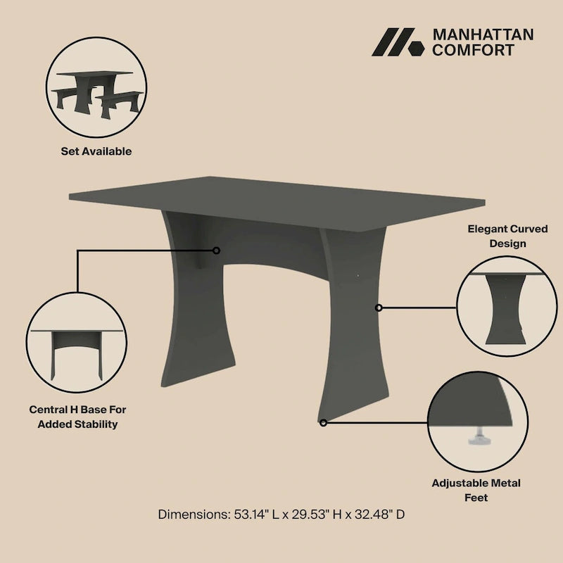 Grey / White Mid-Century Modern Dining Table for 6, Curved H-Base