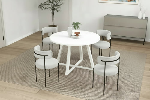 5-Piece Round Dining Set, Trestle Dining Table with 4 Boucle Chairs