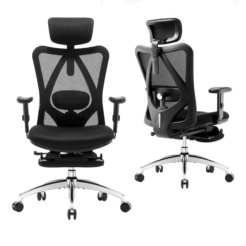Ergonomic Mesh High-Back Office Chair with Footrest & Lumbar Support - Black