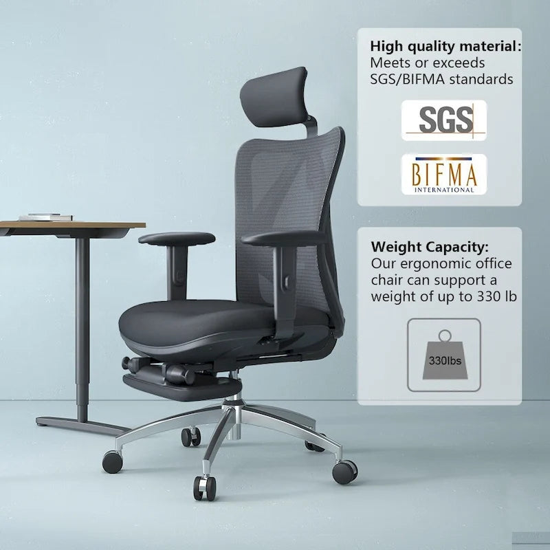 Ergonomic Mesh High-Back Office Chair with Footrest & Lumbar Support - Black