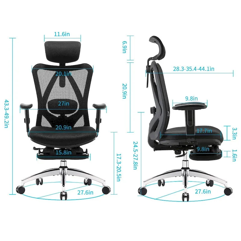 Ergonomic Mesh High-Back Office Chair with Footrest & Lumbar Support - Black